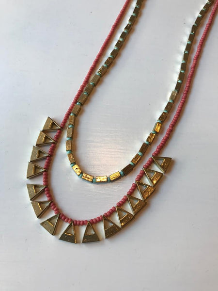Coral & gold fair trade neckalce