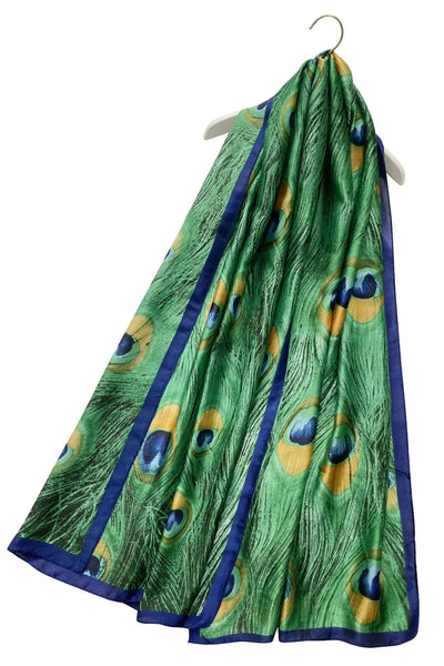Peacock Feather Print Silk Scarf