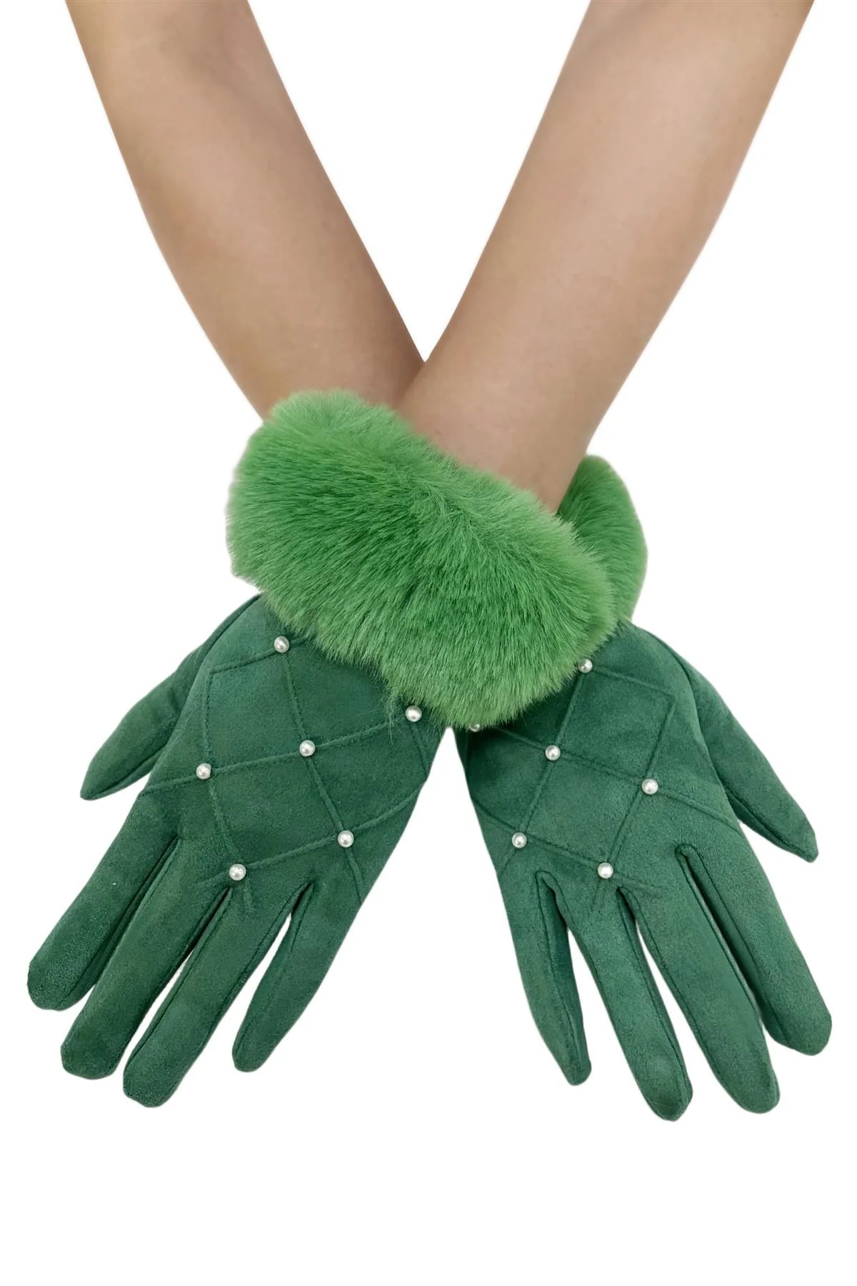Pearl & Faux Fur Trim Gloves
