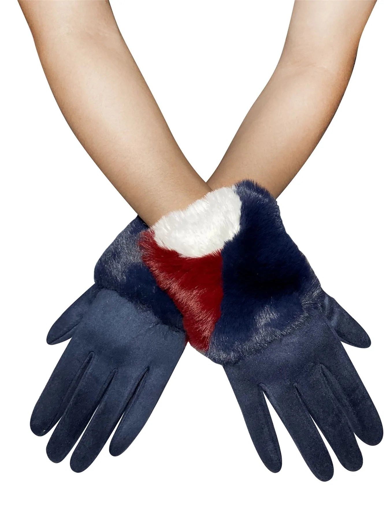 Navy Faux Fur Gloves