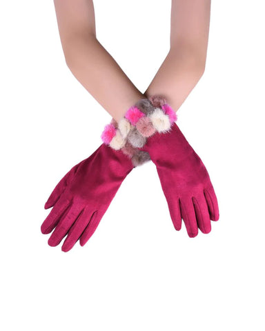 Fuchsia Pink Pom Pom Suede Gloves