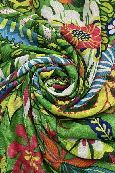 Vibrant Tropical Floral Print Tassel Scarf