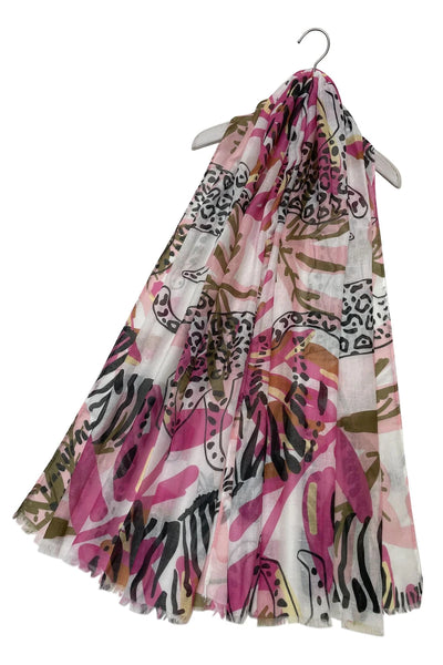 Abstract Leopard & Zebra Outline Print Frayed Scarf