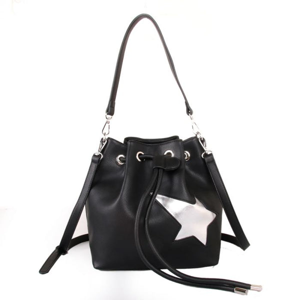 Red Cuckoo black bucket bag with silver star