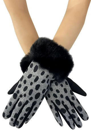 Faux Fur Trim Spot Print Gloves