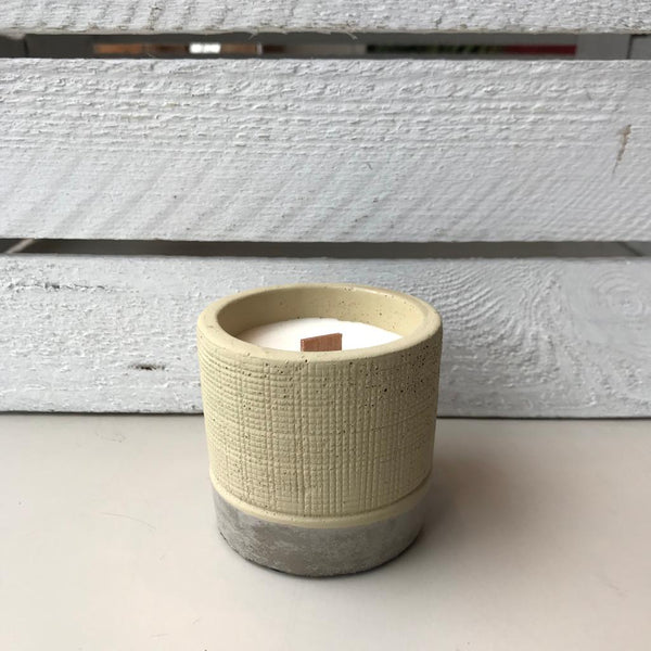 Cream concrete soy wax candle with wooden wick