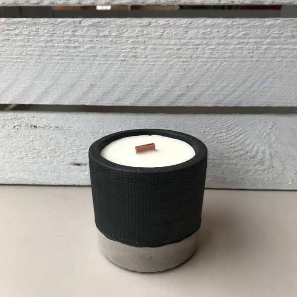Black concrete candle soy wax wooden wick