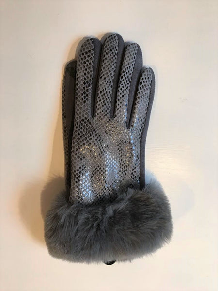 Ladies grey faux snake print gloves 