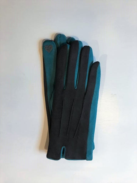 Women's black and teal contrast gloves