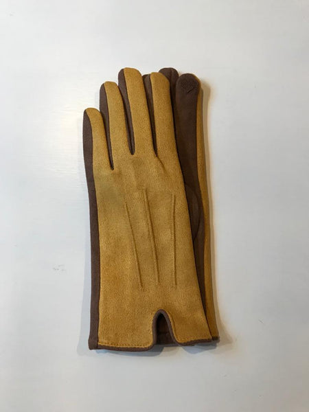 Women's mustard and mocha faux suede gloves