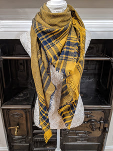 Navy & mustard checked scarf