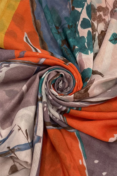 Abstract Branches Print Scarf with Frayed Edge