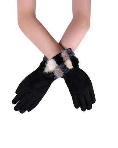 Black Pom Pom Suede Gloves