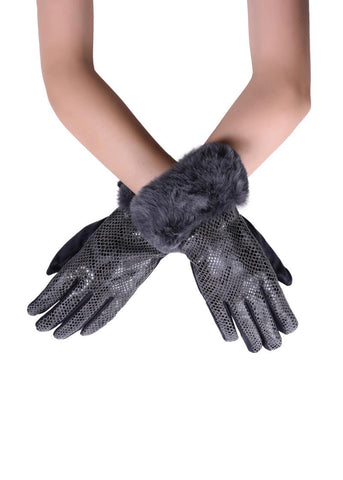 Grey faux fur gloves